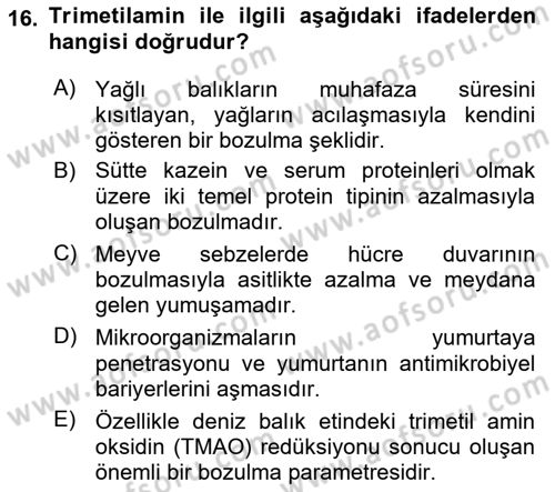Gıda Güvenliğinin Temel Prensipleri Dersi 2020 - 2021 Yılı Yaz Okulu Sınav Soruları 16. Soru
