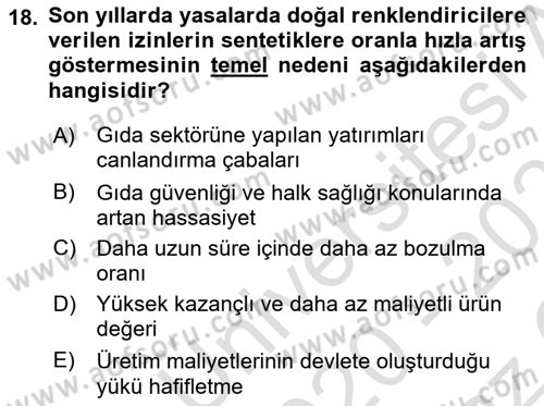 Gıda Güvenliğinin Temel Prensipleri Dersi 2020 - 2021 Yılı Yaz Okulu Sınav Soruları 18. Soru