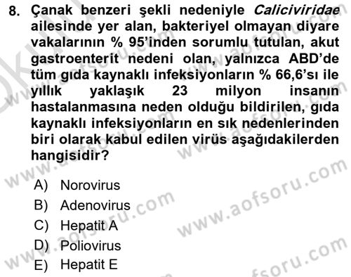 Gıda Güvenliğinin Temel Prensipleri Dersi 2020 - 2021 Yılı Yaz Okulu Sınav Soruları 8. Soru