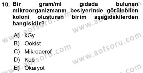 Gıda Güvenliğinin Temel Prensipleri Dersi 2021 - 2022 Yılı (Vize) Ara Sınav Soruları 10. Soru