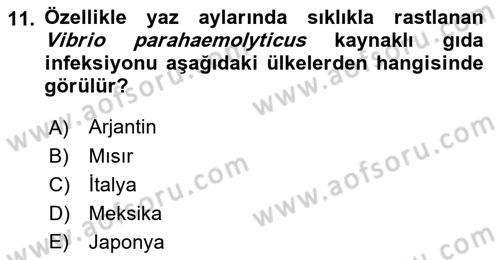 Gıda Güvenliğinin Temel Prensipleri Dersi 2021 - 2022 Yılı (Vize) Ara Sınav Soruları 11. Soru