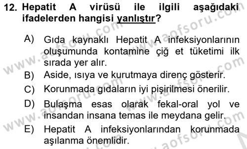 Gıda Güvenliğinin Temel Prensipleri Dersi 2021 - 2022 Yılı (Vize) Ara Sınav Soruları 12. Soru