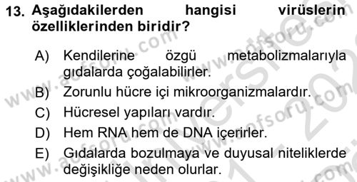 Gıda Güvenliğinin Temel Prensipleri Dersi 2021 - 2022 Yılı (Vize) Ara Sınav Soruları 13. Soru