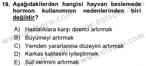 Gıda Güvenliğinin Temel Prensipleri Dersi 2021 - 2022 Yılı (Vize) Ara Sınav Soruları 19. Soru