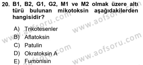 Gıda Güvenliğinin Temel Prensipleri Dersi 2021 - 2022 Yılı (Vize) Ara Sınav Soruları 20. Soru