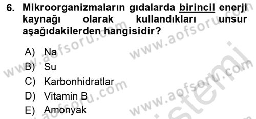 Gıda Güvenliğinin Temel Prensipleri Dersi 2021 - 2022 Yılı (Vize) Ara Sınav Soruları 6. Soru