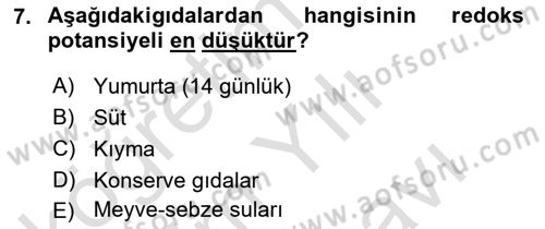 Gıda Güvenliğinin Temel Prensipleri Dersi 2021 - 2022 Yılı (Vize) Ara Sınav Soruları 7. Soru