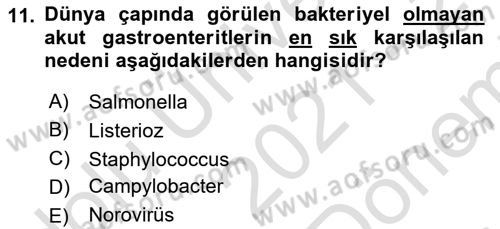 Gıda Güvenliğinin Temel Prensipleri Dersi 2021 - 2022 Yılı (Final) Dönem Sonu Sınav Soruları 11. Soru