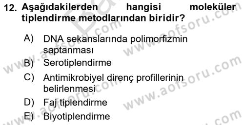 Gıda Güvenliğinin Temel Prensipleri Dersi 2021 - 2022 Yılı (Final) Dönem Sonu Sınav Soruları 12. Soru