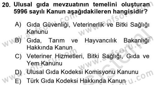 Gıda Güvenliğinin Temel Prensipleri Dersi 2021 - 2022 Yılı (Final) Dönem Sonu Sınav Soruları 20. Soru