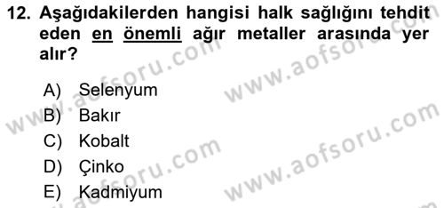 Gıda Güvenliğinin Temel Prensipleri Dersi 2021 - 2022 Yılı Yaz Okulu Sınav Soruları 12. Soru