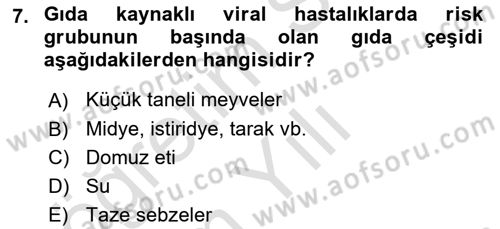 Gıda Güvenliğinin Temel Prensipleri Dersi 2021 - 2022 Yılı Yaz Okulu Sınav Soruları 7. Soru