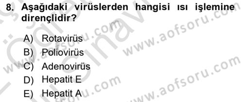 Gıda Güvenliğinin Temel Prensipleri Dersi 2021 - 2022 Yılı Yaz Okulu Sınav Soruları 8. Soru