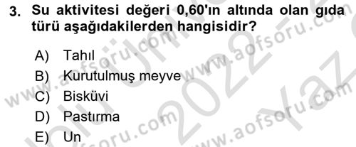 Gıda Güvenliğinin Temel Prensipleri Dersi 2022 - 2023 Yılı Yaz Okulu Sınav Soruları 3. Soru