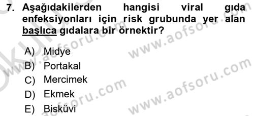 Gıda Güvenliğinin Temel Prensipleri Dersi 2022 - 2023 Yılı Yaz Okulu Sınav Soruları 7. Soru