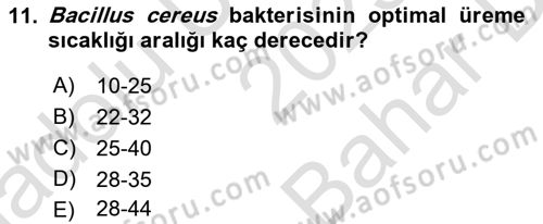 Gıda Güvenliğinin Temel Prensipleri Dersi 2023 - 2024 Yılı (Vize) Ara Sınav Soruları 11. Soru