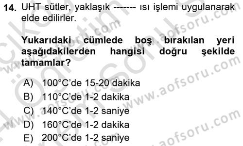 Gıda Güvenliğinin Temel Prensipleri Dersi 2023 - 2024 Yılı (Final) Dönem Sonu Sınav Soruları 14. Soru