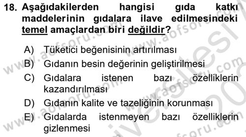 Gıda Güvenliğinin Temel Prensipleri Dersi 2023 - 2024 Yılı (Final) Dönem Sonu Sınav Soruları 18. Soru