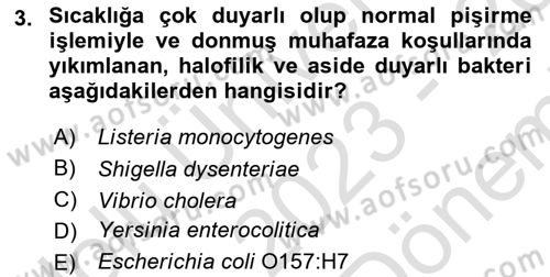Gıda Güvenliğinin Temel Prensipleri Dersi 2023 - 2024 Yılı (Final) Dönem Sonu Sınav Soruları 3. Soru