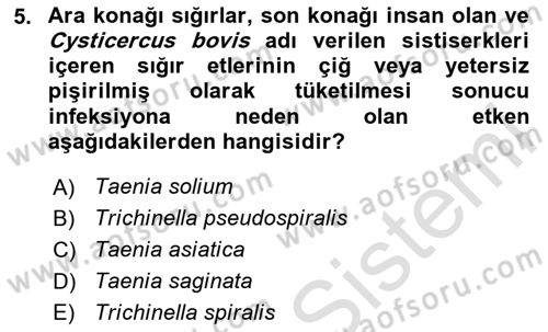 Gıda Güvenliğinin Temel Prensipleri Dersi 2023 - 2024 Yılı (Final) Dönem Sonu Sınav Soruları 5. Soru