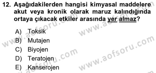 Gıda Güvenliğinin Temel Prensipleri Dersi 2023 - 2024 Yılı Yaz Okulu Sınav Soruları 12. Soru
