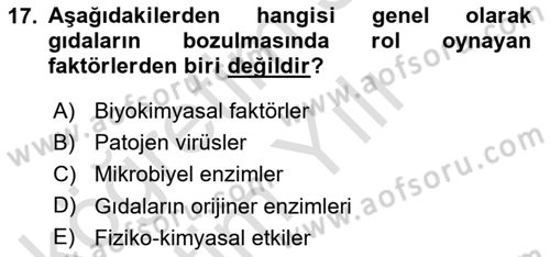 Gıda Güvenliğinin Temel Prensipleri Dersi 2023 - 2024 Yılı Yaz Okulu Sınav Soruları 17. Soru