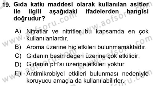 Gıda Güvenliğinin Temel Prensipleri Dersi 2023 - 2024 Yılı Yaz Okulu Sınav Soruları 19. Soru