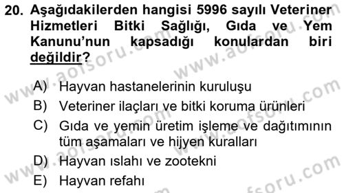 Gıda Güvenliğinin Temel Prensipleri Dersi 2023 - 2024 Yılı Yaz Okulu Sınav Soruları 20. Soru