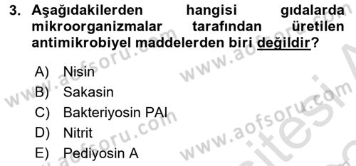 Gıda Güvenliğinin Temel Prensipleri Dersi 2023 - 2024 Yılı Yaz Okulu Sınav Soruları 3. Soru