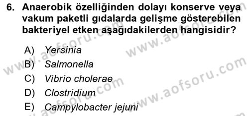 Gıda Güvenliğinin Temel Prensipleri Dersi 2023 - 2024 Yılı Yaz Okulu Sınav Soruları 6. Soru