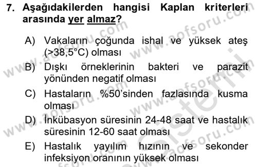 Gıda Güvenliğinin Temel Prensipleri Dersi 2023 - 2024 Yılı Yaz Okulu Sınav Soruları 7. Soru