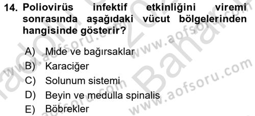 Gıda Güvenliğinin Temel Prensipleri Dersi 2024 - 2025 Yılı (Vize) Ara Sınav Soruları 14. Soru