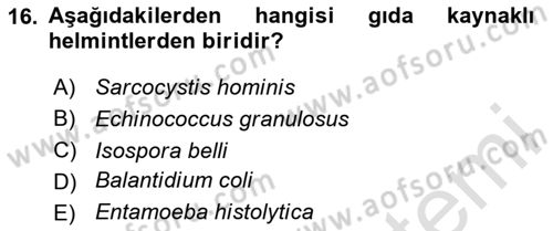 Gıda Güvenliğinin Temel Prensipleri Dersi 2024 - 2025 Yılı (Vize) Ara Sınav Soruları 16. Soru