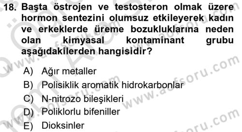 Gıda Güvenliğinin Temel Prensipleri Dersi 2024 - 2025 Yılı (Vize) Ara Sınav Soruları 18. Soru