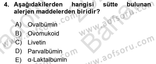 Gıda Güvenliğinin Temel Prensipleri Dersi 2024 - 2025 Yılı (Vize) Ara Sınav Soruları 4. Soru