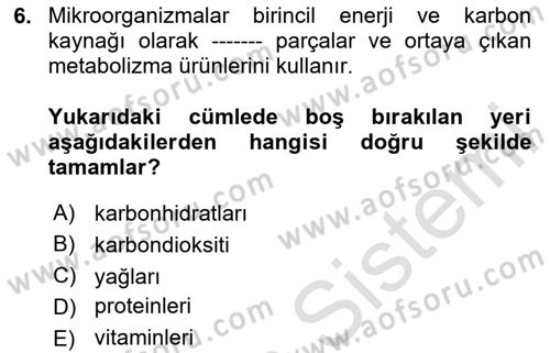 Gıda Güvenliğinin Temel Prensipleri Dersi 2024 - 2025 Yılı (Vize) Ara Sınav Soruları 6. Soru