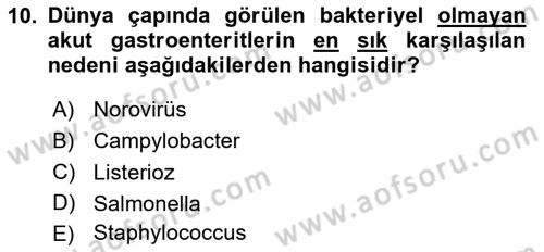 Gıda Güvenliğinin Temel Prensipleri Dersi 2024 - 2025 Yılı (Final) Dönem Sonu Sınav Soruları 10. Soru
