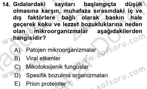 Gıda Güvenliğinin Temel Prensipleri Dersi 2024 - 2025 Yılı (Final) Dönem Sonu Sınav Soruları 14. Soru