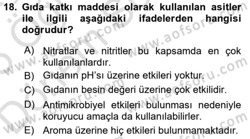Gıda Güvenliğinin Temel Prensipleri Dersi 2024 - 2025 Yılı (Final) Dönem Sonu Sınav Soruları 18. Soru