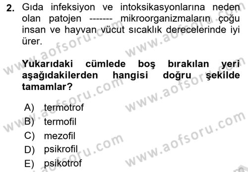Gıda Güvenliğinin Temel Prensipleri Dersi 2024 - 2025 Yılı (Final) Dönem Sonu Sınav Soruları 2. Soru