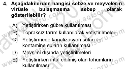 Gıda Güvenliğinin Temel Prensipleri Dersi 2024 - 2025 Yılı (Final) Dönem Sonu Sınav Soruları 4. Soru