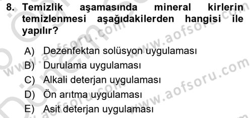 Gıda Güvenliğinin Temel Prensipleri Dersi 2024 - 2025 Yılı (Final) Dönem Sonu Sınav Soruları 8. Soru