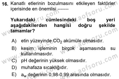 Gıda Güvenliğinin Temel Prensipleri Dersi 2024 - 2025 Yılı Yaz Okulu Sınav Soruları 16. Soru