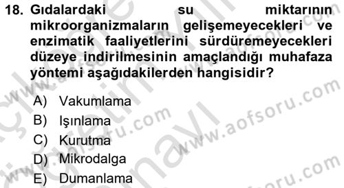 Gıda Güvenliğinin Temel Prensipleri Dersi 2024 - 2025 Yılı Yaz Okulu Sınav Soruları 18. Soru