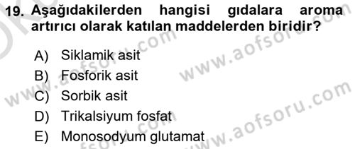 Gıda Güvenliğinin Temel Prensipleri Dersi 2024 - 2025 Yılı Yaz Okulu Sınav Soruları 19. Soru