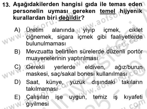 Gıda Güvenliğinin Temel Prensipleri Dersi 2025 - 2026 Yılı Yaz Okulu Sınav Soruları 13. Soru