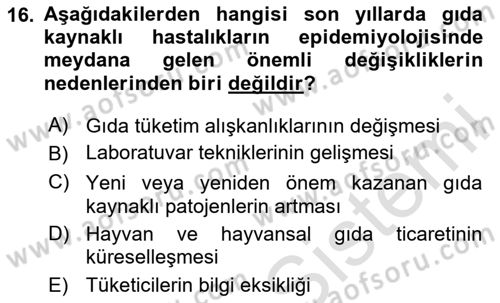 Gıda Güvenliğinin Temel Prensipleri Dersi 2025 - 2026 Yılı Yaz Okulu Sınav Soruları 16. Soru