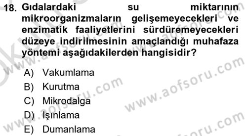 Gıda Güvenliğinin Temel Prensipleri Dersi 2025 - 2026 Yılı Yaz Okulu Sınav Soruları 18. Soru