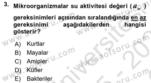 Gıda Güvenliğinin Temel Prensipleri Dersi 2025 - 2026 Yılı Yaz Okulu Sınav Soruları 3. Soru