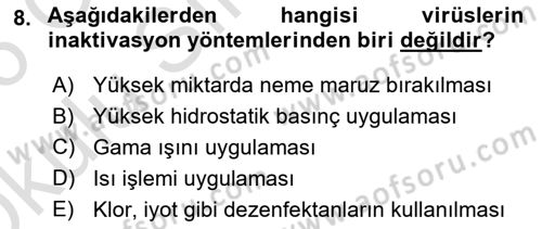 Gıda Güvenliğinin Temel Prensipleri Dersi 2025 - 2026 Yılı Yaz Okulu Sınav Soruları 8. Soru